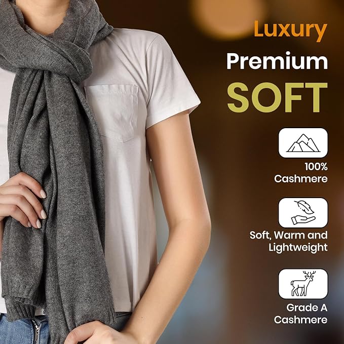 ROSERA Cashmere 100% Cashmere Knitted Wrap Pashmina Shawl Extra Large Scarf Stole for Women Travel