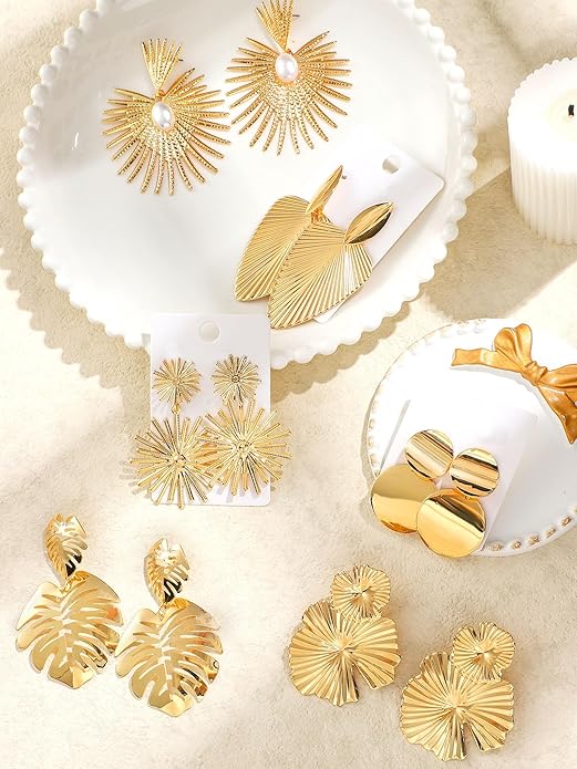 Glenmal 6 Pair Gold Statement Earrings for Women Large Gold Geometric Earrings Woven Twisted Leaf Earring Jewelry Gift