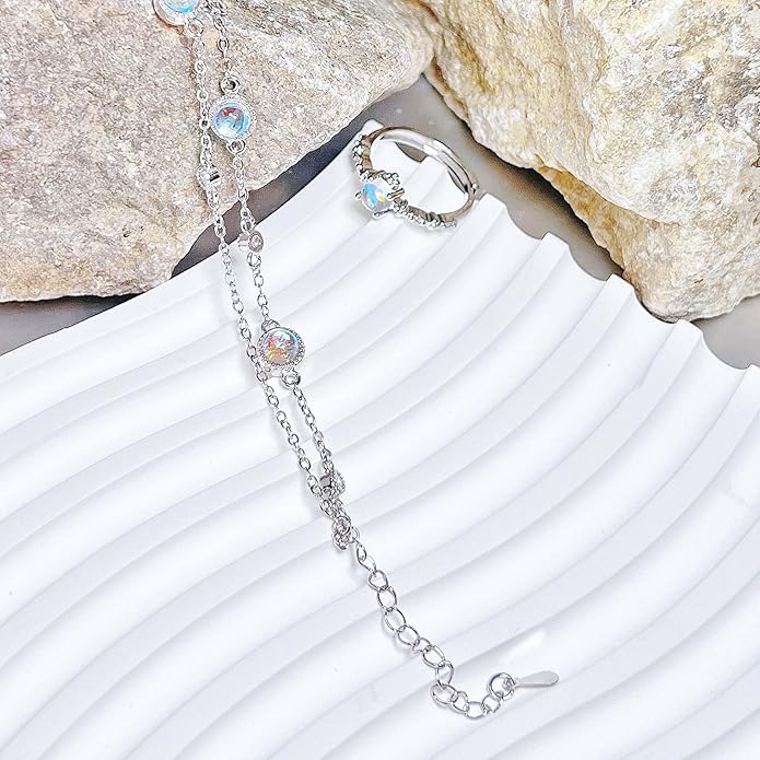 Moonstone Bracelets Round Moonstone Adjustable Ring Jewellery for Women Girlfriend Mom