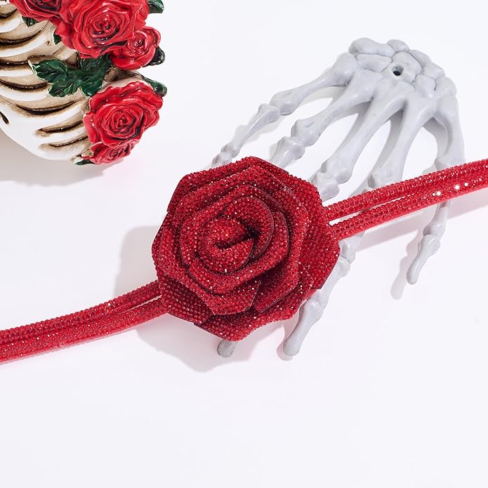 Rose Choker Necklace for Women Gothic Floral Crystal Rhinestone Collar Necklace Short Chain Statement Choker Wedding Party Costume Jewelry Gift for Her