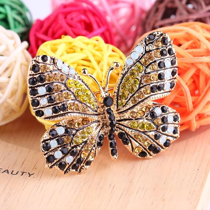 ESIW 6 PCS Multicolor Rhinestone Crystal Butterfly Brooch Pin Lapel Pin for Women