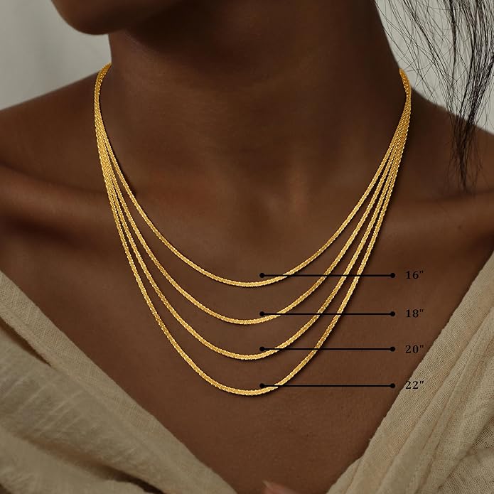 S925 Sterling Silver Sparkly Chain Necklace for Women - 0.8mm Sterling Silver Necklace Thick Sturdy Colourfast Chain Necklaces Jewelery for Women 16/18/20/22 Inch