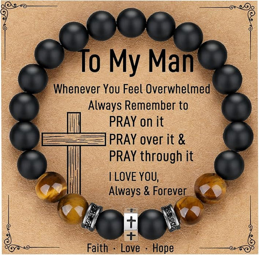 TONY & SANDY Cross Bracelet Men Cool Valentines Day Gifts for Him Teen Boys Son Grandson Nephew, Birthday Easter Christmas Gifts for Teen Boys Adults Men