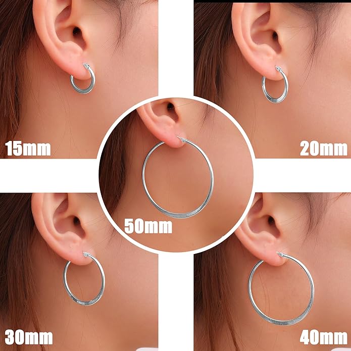 Gacimy Flattened 14K Gold Plated Hoop Earrings for Women, 14K Real Gold Plated Hoops with 925 Sterling Silver Post,Hypoallergenic Lightweight Earring
