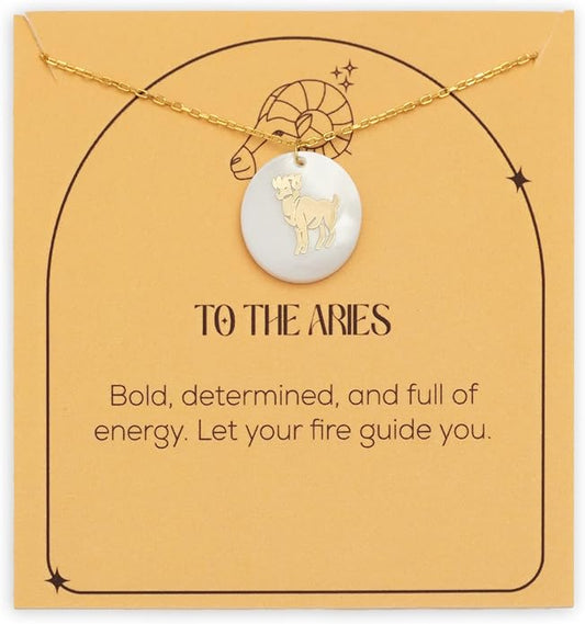 Zodiac Sign Necklace – Mother of Pearl Pendant – Available in Two Finish 925 Sterling Silver and 14K Gold Plated – Adjustable Chain – Horoscope Jewelry Gift with Zodiac Card & Gift Box