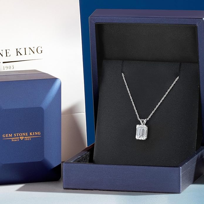 Gem Stone King 1 to 5 Carat 14K Gold IGI Certified Lab Grown Diamond Pendant Necklace For Women | Emerald Cut | E-F Color | VS1-VS2 Clarity | With 18 Inch Gold Chain