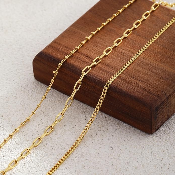 Gold/Silver Necklaces Stack For Women, 14K Gold/Sterling Silver Plated Layered Choker Necklace Set, Stackable Multilayer Simple Cuban Snake Paperclip Chain Set Jewelry Gift for Women