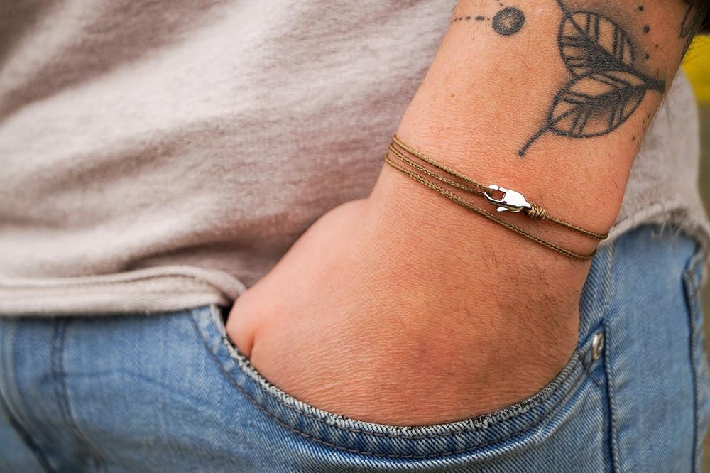 Made by Nami Nautical Rope Bracelet for Men Waterproof & Adjustable Wrap String Bracelets with Snap Hook Gift for Him (Coyote Silver)