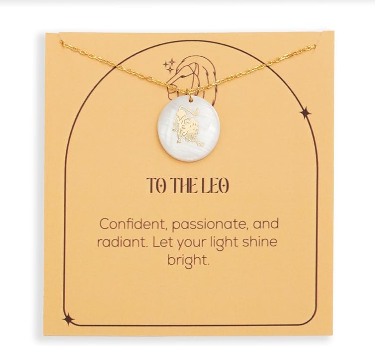 Zodiac Sign Necklace – Mother of Pearl Pendant – Available in Two Finish 925 Sterling Silver and 14K Gold Plated – Adjustable Chain – Horoscope Jewelry Gift with Zodiac Card & Gift Box