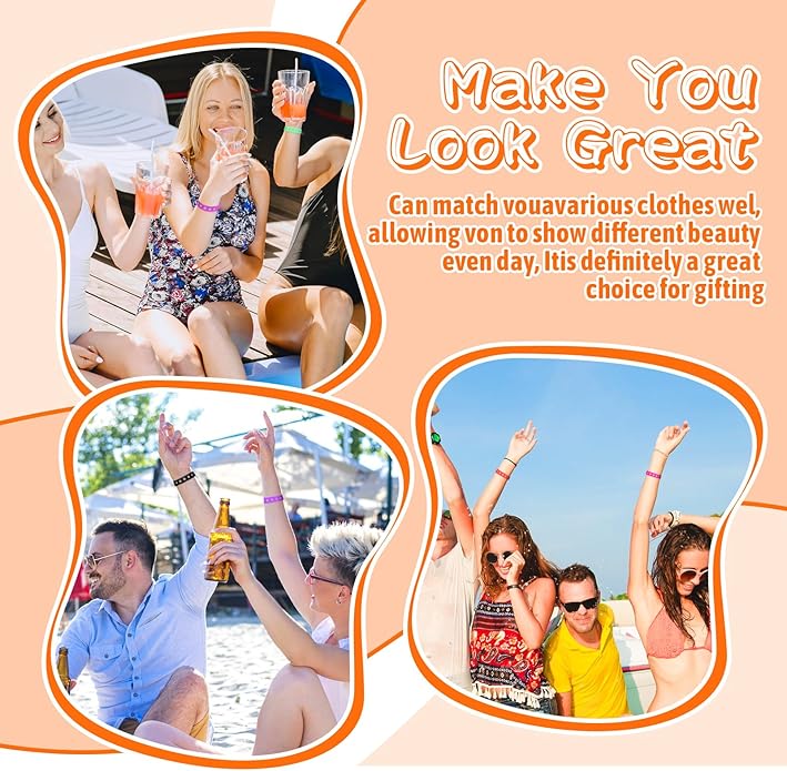 60 Pcs 10 Colors Silicone Bracelets Wristbands, 8.3 Inch Cute Silicone Adjustable Wristband, Adjustable Rubber Bracelets with Holes in Bulk, for Swimming Identify Shoe Charms Party Birthday Gifts