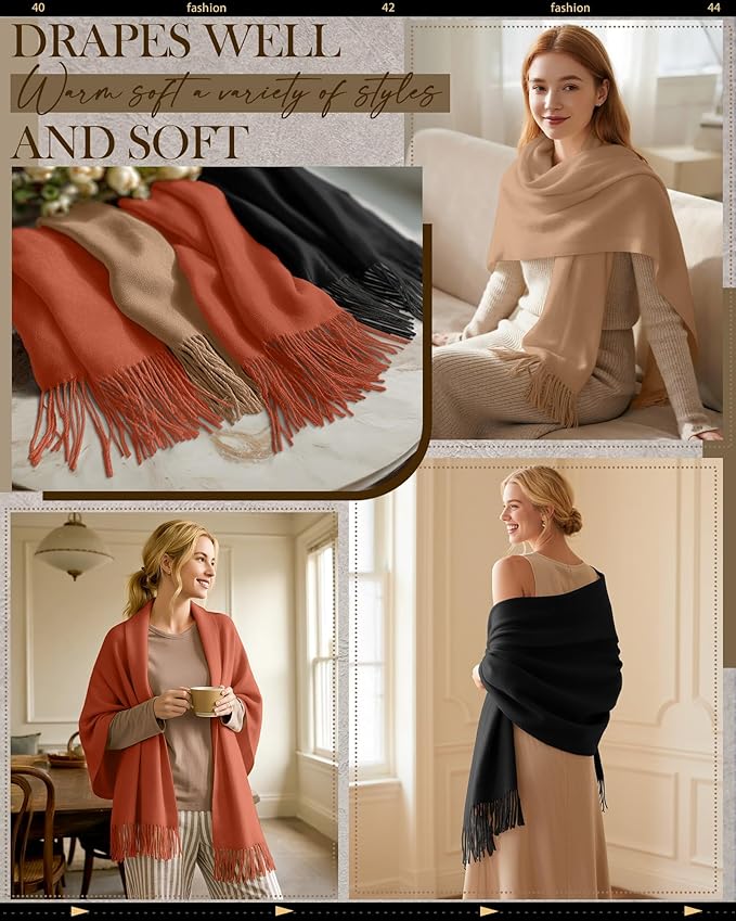 Oakgarden 3 Pack Winter Scarf for Women Pashmina Scarves Shawl Wraps Bridesmaid Gifts for Evening Dresses