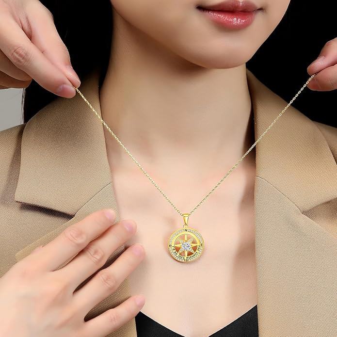 Mkhhy Compass Necklace for Women Jewelry For Her White Gold and Yellow Gold I'd Be Lost Without You(18k Real Gold Filled With S925)