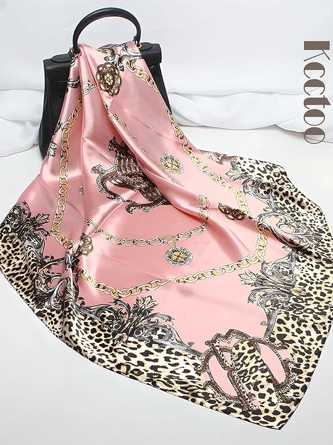 kcctoo 27.5" Mulberry Silk Feeling Head Scarf Women's Fashion Square Neck Satin Scarfs for Bag Hair Scarves Gift
