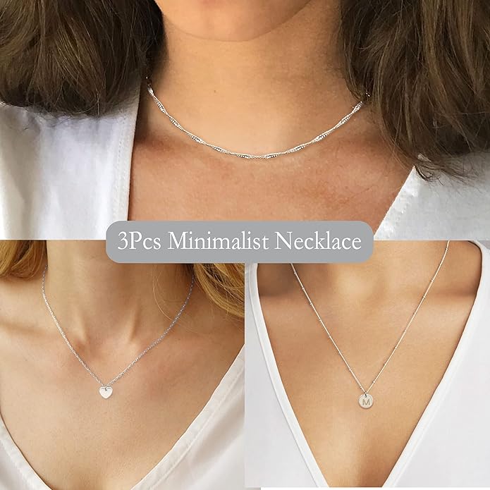 Aisansty Dainty Layered Initial Choker Necklaces Handmade 14K Gold Plated Tiny Heart Personalized Letter Disc Pendant Adjustable Chain Layering Gold Necklaces for Women Gift Jewelry