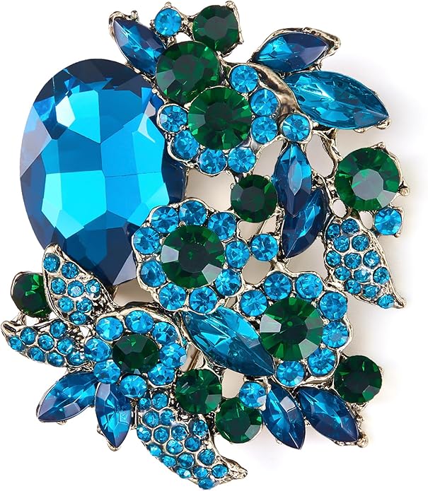 EVER FAITH Rhinestone Crystal Party Flower Leaf Vine Brooch