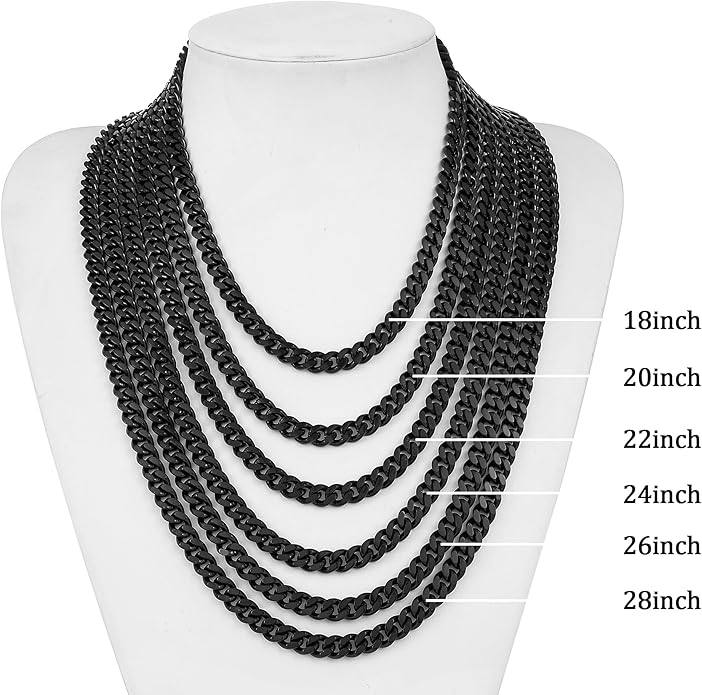 Fiusem Valentines Day Gifts for Him Silver Tone/Black/14K Gold Plated Chain Necklace for Men, 5mm/6mm/7.5mm/8mm/9mm Stainless Steel Cuban Link Chain Necklace, Men's Chains 18-28 Inch Jewelry Gifts