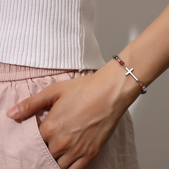 TONY & SANDY Christian Cross Bracelet for Women, Stocking Stuffers for Women, Confirmation Baptism Easter Gifts, Unique Gift for Friends Daughter Mom Sister in Christ on Birthday Christmas