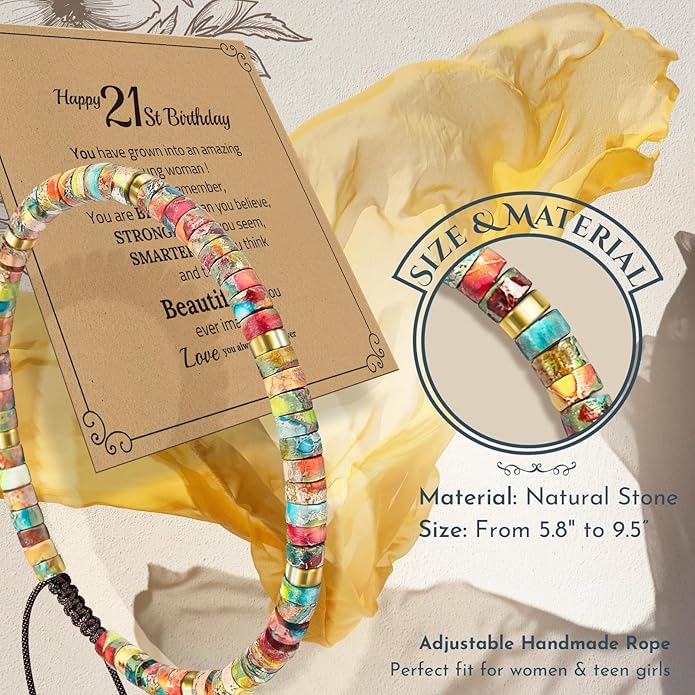 30th 40th 50th 60th 70th 80th Birthday Gifts for Women, Natural Stone Bracelet Birthday Gifts for Mom Daughter Grandma Sister Friends Coworker