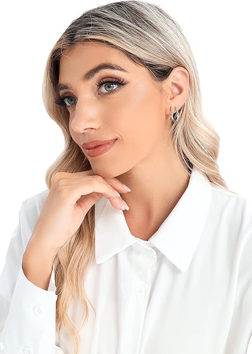3 Pairs 925 Sterling Silver Hoop Earrings 14K White Gold Plated Small Silver Hoops Cartilage Huggie Earrings for Women Men