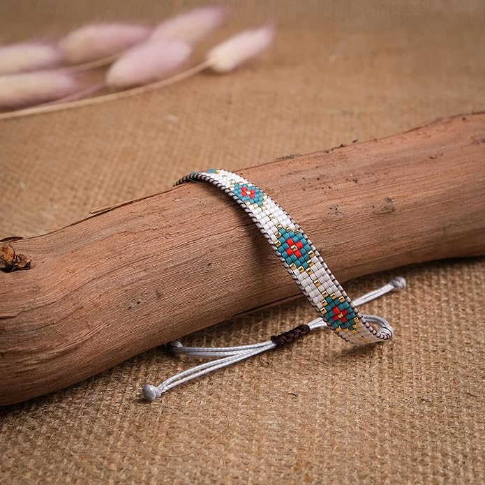 Handmade Beaded Bracelet – Adjustable Boho Friendship Wristband – Tribal Artisan Style in Red, White, and Multicolor Designs – 3 Unique Patterns