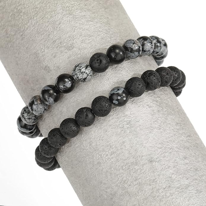 MengPa Mens Beaded Bracelets Couples Matching Bracelet Set Lava Rock Beads for Women Stone Jewelry