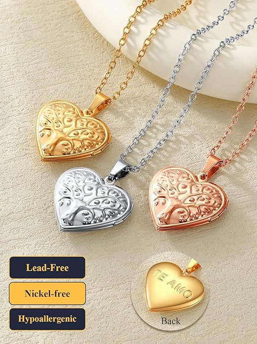 U7 Women Locket Necklace Platinum 14K Gold Photo Lockets that Hold Picture,Chain 20 Inch Personalized Gift Custom Love Heart Image Necklaces