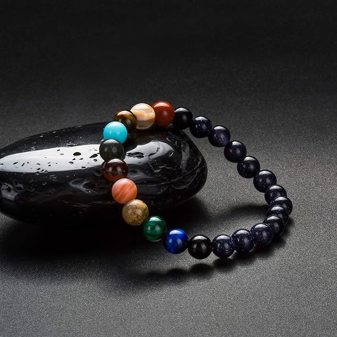 Fesciory Women Solar System Bracelet Universe Galaxy The Eight Planets Guardian Star Natural Stone Beads Bracelet Bangle Gifts