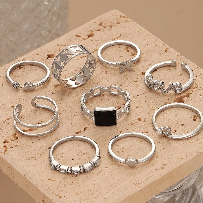 IFKM Gold Knuckle Rings Set For Women Vintage Stackable Joint Finger Midi Rings Dainty Cubic Zirconia Crystal Simple Twist Hollow Cute Rings Pack Jewelry Gift