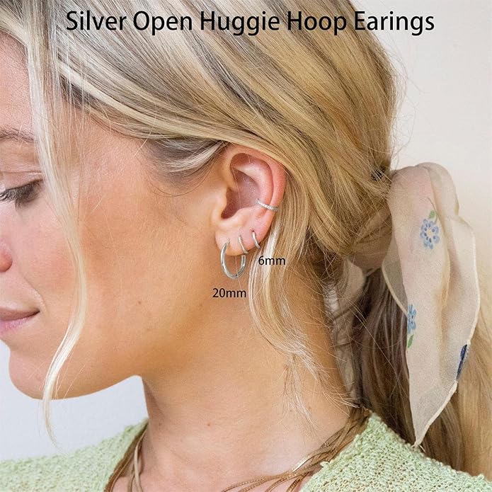 Minimalist Hoops for Women - 14K Gold Open Huggie Hoop Earrings, Hypoallergenic Tiny Hoops in Gold and Silver (Set of 1-5 Pairs)