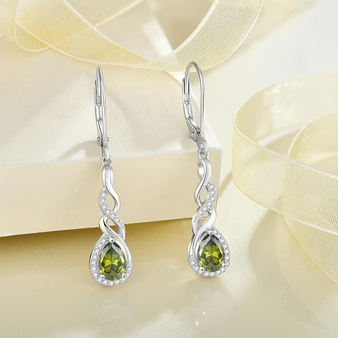 Infinity Dangle Drop Earrings for Women 925 Sterling Silver Teardrop Leverback Earrings Birthstone Jewelry Gifts for Women Wife Girlfriend Mother Daughter Her