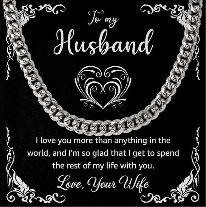 Mapileng Cuban Link Chain Necklace For Husband, Love You This Much To My Husband Classic Steel Jewelry Gift Birthday Christmas Anniversary Jewelry Gifts for Dad Brother Boyfriend Son