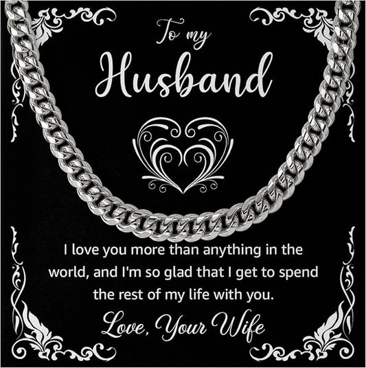Mapileng Cuban Link Chain Necklace For Husband, Love You This Much To My Husband Classic Steel Jewelry Gift Birthday Christmas Anniversary Jewelry Gifts for Dad Brother Boyfriend Son