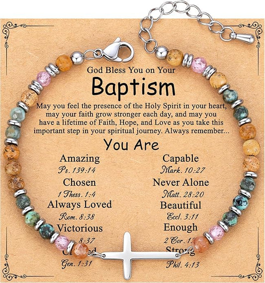 TONY & SANDY Christian Cross Bracelet for Women, Stocking Stuffers for Women, Confirmation Baptism Easter Gifts, Unique Gift for Friends Daughter Mom Sister in Christ on Birthday Christmas