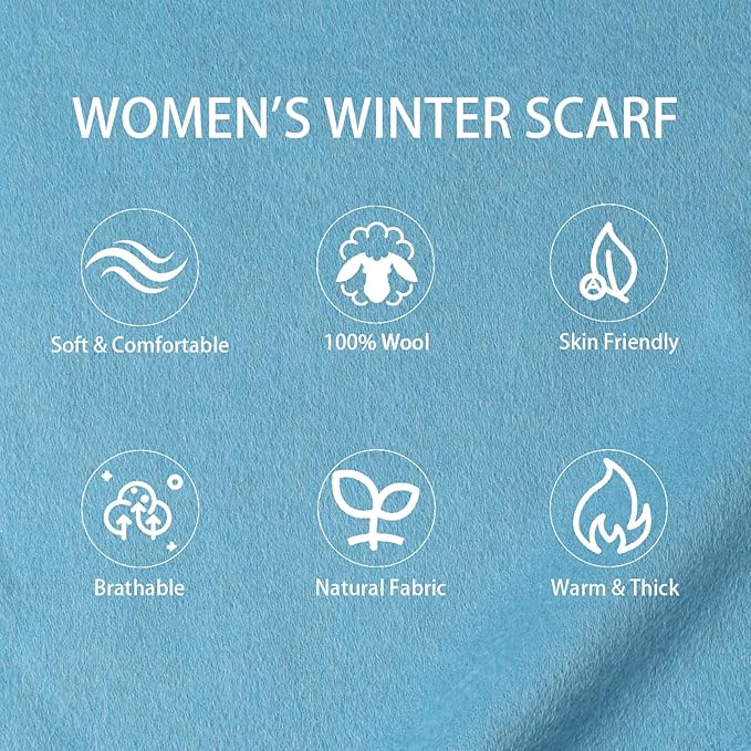 WASALUYA Wool Scarf for Women & Men, 100% Wool Scarves Wrap Shawl with Tassels, Elegant Soft Winter Scarf for Fall and Winter