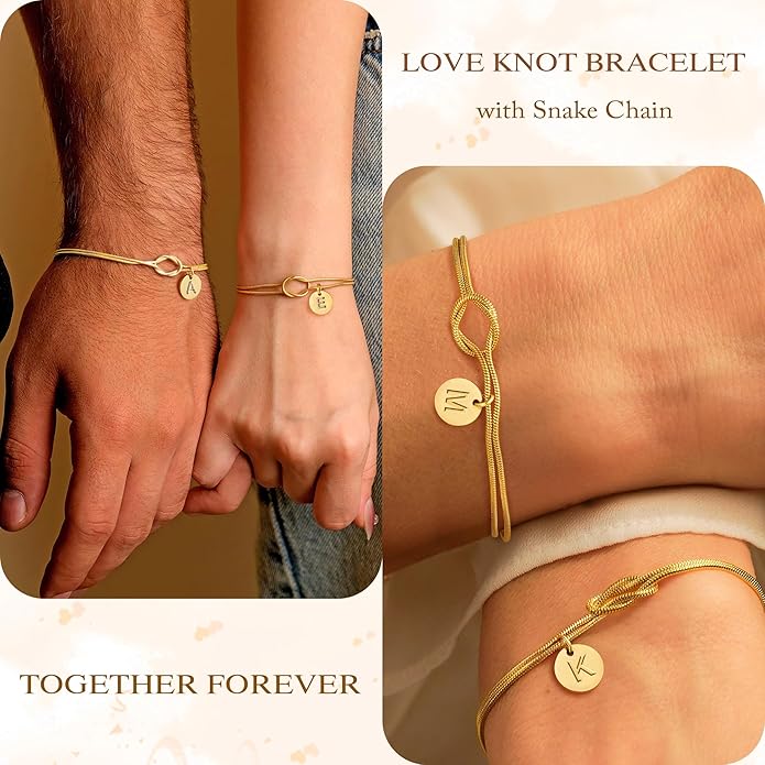 Turandoss Gold Initial Bracelets for Women Girls Gifts - 14K Gold Plated Love Knot Letter A-Z Initial Bracelet Dainty Forever Infinity Bracelet Jewelry Gifts for Women Girls Lover Bridesmaids Friends