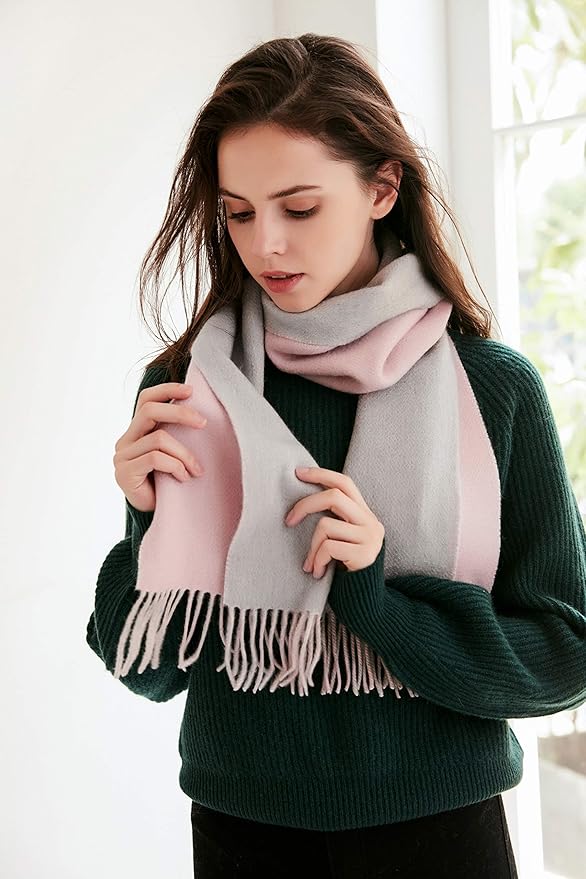 EURKEA 100% Cashmere 2025 Winter Scarf for Women Fringed Edges Warm & Soft Lightweight Solid/Plaid/Two-Tone Free Size