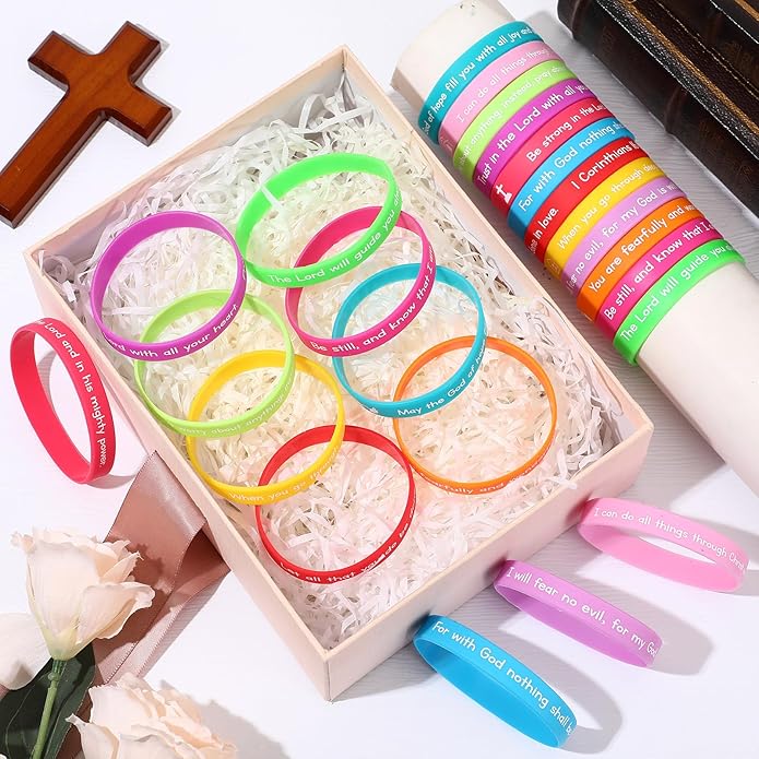 Ecation Bible Verses Bracelets Bulk Scripture Silicone Wristbands Inspirational Motivational Quote Rubber Wristbands Christian Bracelets for Easter Carnival Party Favors