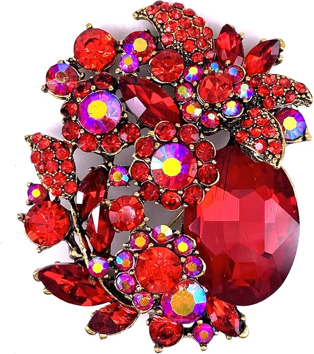 SELOVO Rhinestone Glitter Flower Brooch Pin Jewelry Scarf Accessory Vintage Gold Tone
