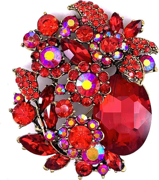 SELOVO Rhinestone Glitter Flower Brooch Pin Jewelry Scarf Accessory Vintage Gold Tone