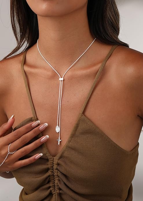 CHESKY Lariat Gold Necklace for Women Trendy, Dainty Long Necklace 14k Gold Plated/Silver Y-Shaped Pendant Necklace Layered Cz Beaded Chain Drop Necklaces Simple Gold Jewelry For Women Gift