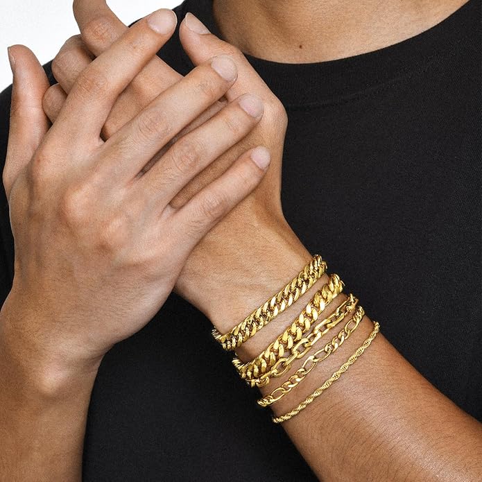 VNOX 5/7 Pcs Chain Bracelet for Men Women - Sturdy Stainless Steel Curb Width Cuban Link Chain Bracelet Set for Men Women,6.5/7/7.4/8.2/9 Inches