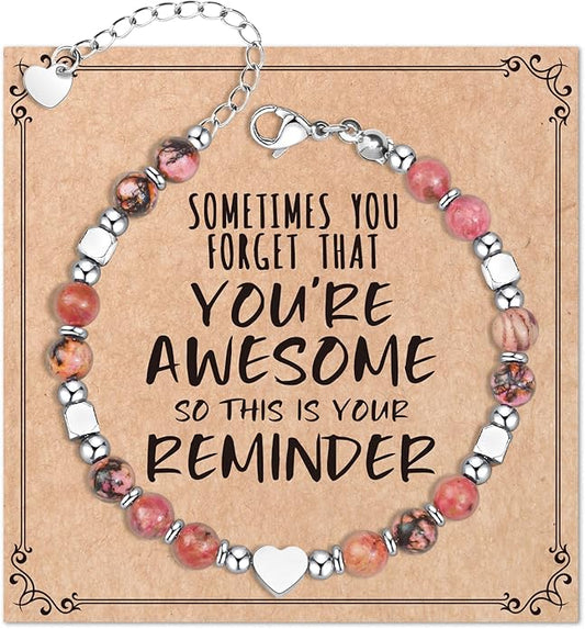 Desimtion Healing Natural Stone Bracelets for Women Girls, Sometimes You Forget You're Awesome -Christmas Gifts for Women Teen Girls, Best Friend Birthday Gifts for Women Friendship Bracelets