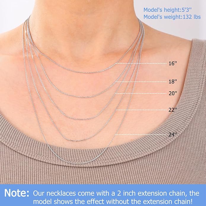 Gacimy 925 Sterling Silver Chain for Women, 1mm 1.3mm 1.5mm 1.8mm Cable Chain Necklaces