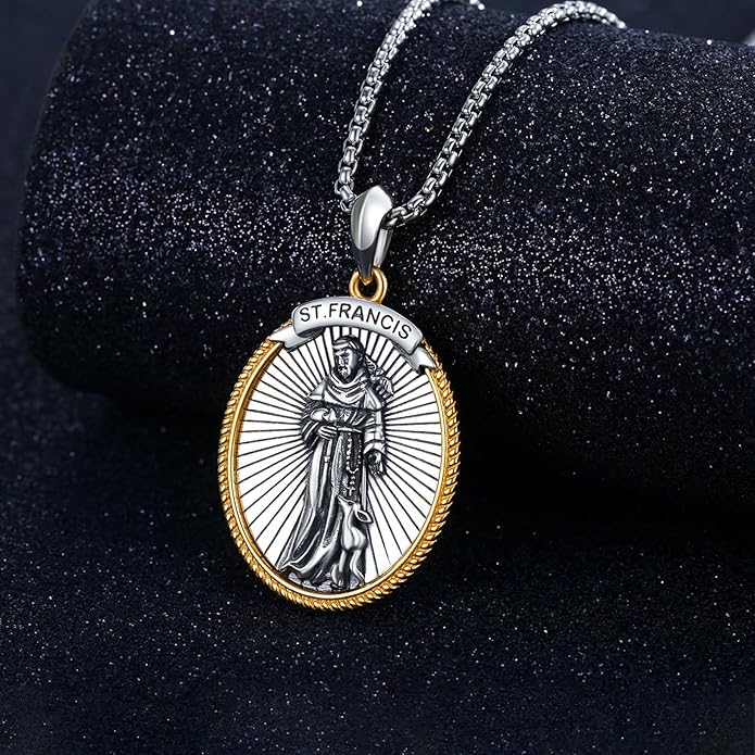 Taioiat Saint Necklace 925 Sterling Silver St Necklace Amulet Pendant Jewelry Religious Gift for Men Women
