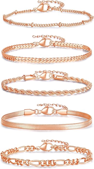 XIANNVXI Gold Plated Bracelets for Women Adjustable 14K Dainty Gold Bracelet Stack for Women Stackable Cuban Link Paperclip Chain Bracelet Set 5PCS Cute Trendy Bracelets for Present