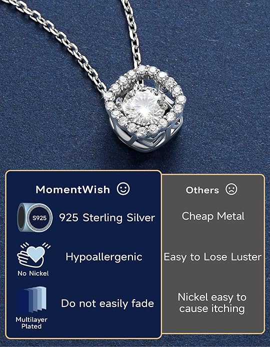 MomentWish Floating Necklace for Women, 0.5/1 Carat Dancing Moissanite Necklace for Her 925 Sterling Silver Pendant Anniversary Birthday Christmas Gift for Wife Mom Girlfriend