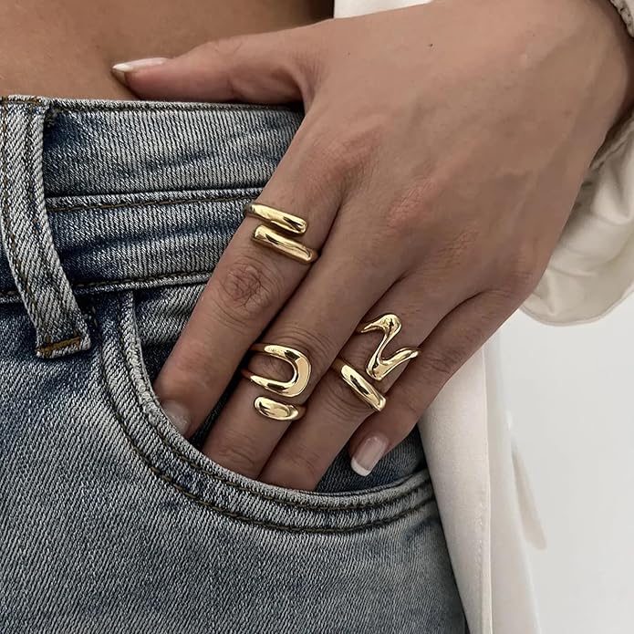 YEEZII Chunky Gold Rings for Women Non Tarnish, 18K Gold Plated Stackable Thumb Ring, Statement Women Rings Set