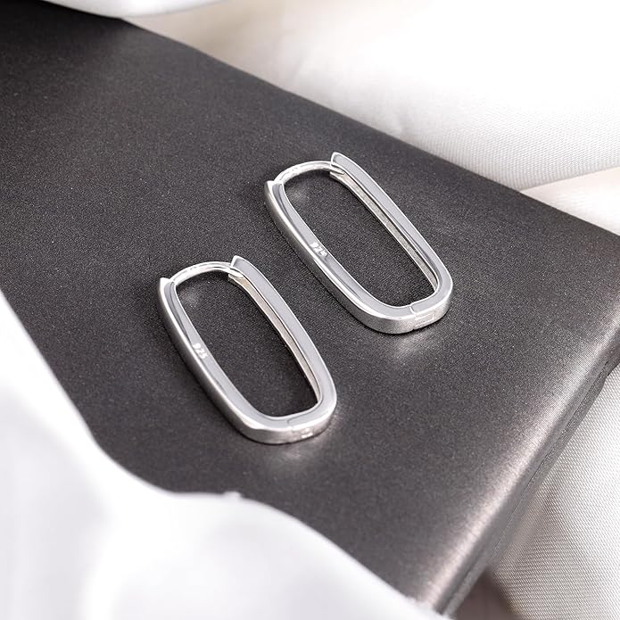 925 Sterling Silver Rectangle Hoop Earrings for Women Silver Geometric Hypoallergenic Oval Hoop Earrings 14K Gold Square Huggie Hoops Earrings for Jewelry Gifts