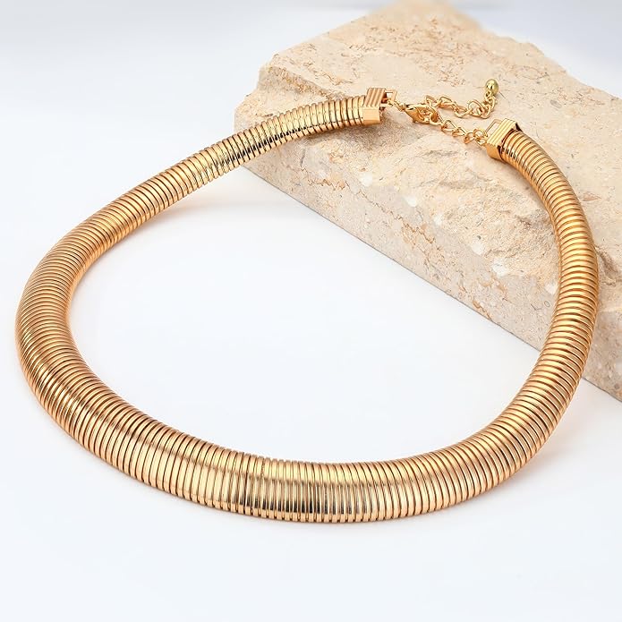 MISS RIGHT Chunky Gold Chain Statement Choker Necklace for Women Trendy, 14K Gold Plated Thick Snake Chain Collar Torque Layered Necklaces Jewelry Gifts