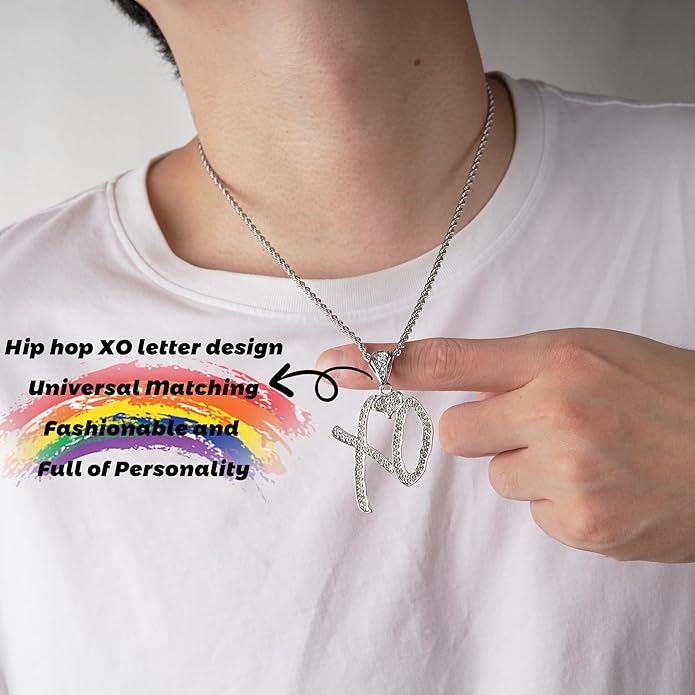 New 2026 Unise High Hip Hop XO Letter Pendant Necklace for Women Men, Iced Out Letter Jewelry Lovers Pendant Fashion Trendy Accessories Creative Gift